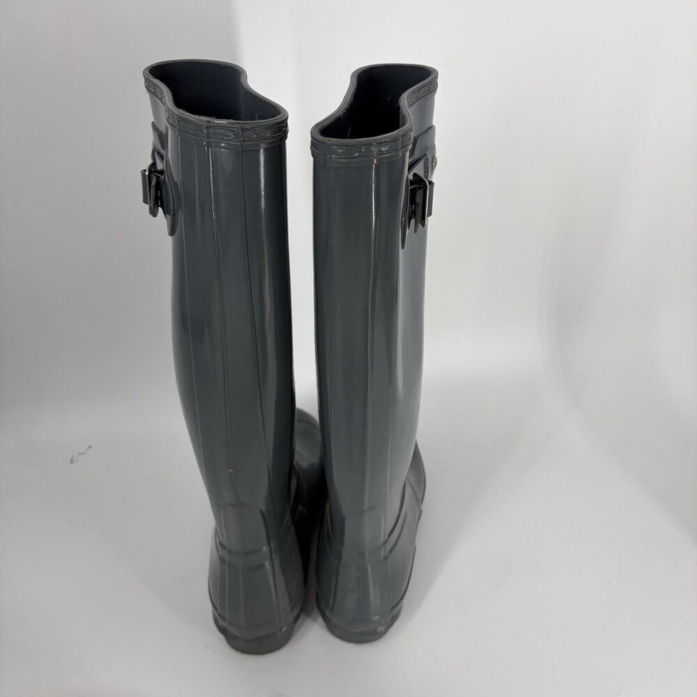 Hunter Original Tall Gloss Rain Boots 9 US Womens Gray Waterproof Rubber Wellies - Picture 3 of 8